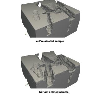 A 3D diagram of a pre and post ablated sample